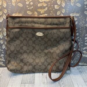 Coach 34938 Signature File Messenger Bag Brown CC‎ Print Crossbody